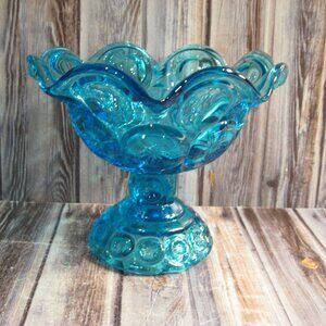 SMITH GLASS BLUE MOON AND STARS PEDESTAL COMPOTE / CANDY DISH